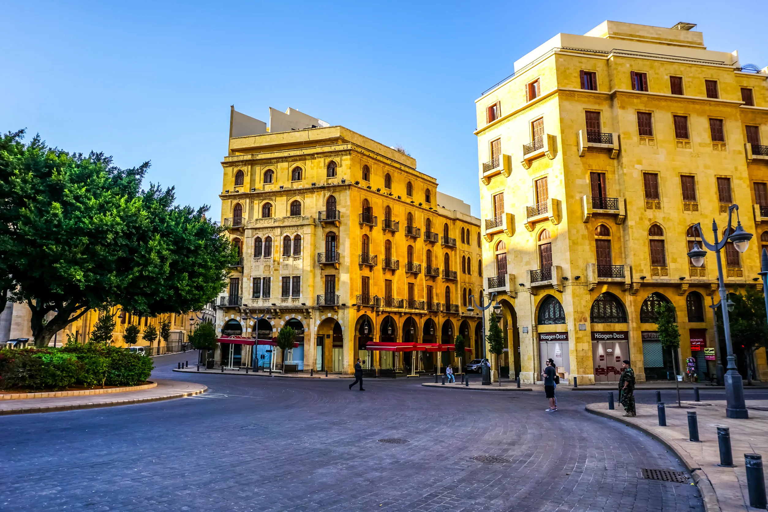 beirut yellow colored multi level buildings at place de l etoile square