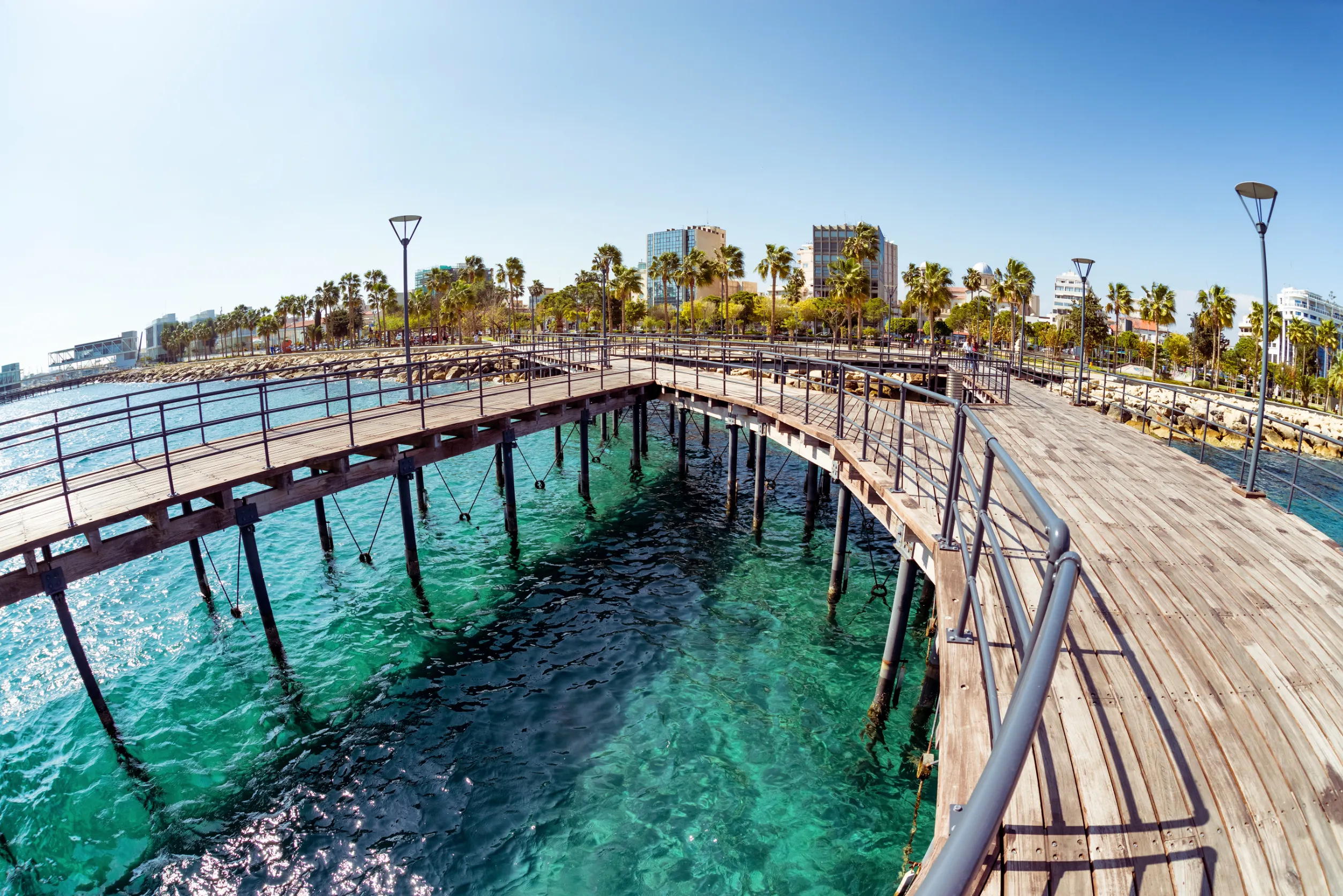 wooden pier on the coast of limassol cyprus